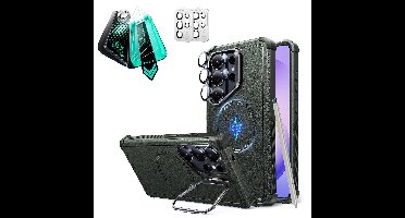 Galaxy S26 Ultra Bundle Cyber Tough Magnetic Case (Stash Stand) and Armorite® Screen Protector - Olive Green