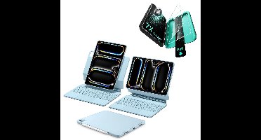 iPad Pro 13″ (2025) Set: Rebound 360 Magnet-Tastaturhülle & Armorite-Panzerschutzfolien - DE-Layout-Blau