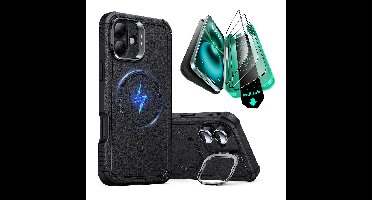 iPhone 16 Plus Cyber Tough Case with Stash Stand Protection Bundle - Black