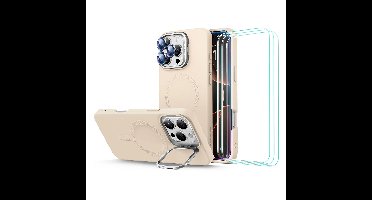 iPhone 16 Pro Max Cloud Soft Case with Stash Stand Protection Bundle - Light Tan