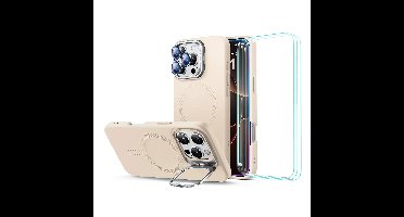 iPhone 16 Pro Cloud Soft Case with Stash Stand Protection Bundle - Light Tan