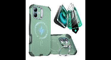 iPhone 16 Cyber Tough Case with Stash Stand Protection Bundle - Light Green