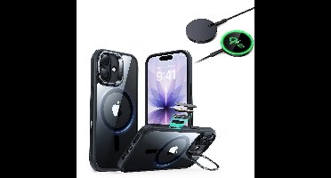 iPhone 17 Bundle Classic Hybrid Magnetic Case (Camera Control, Stash Stand) and Magnetic Charging Pad (Qi2) - Clear Black
