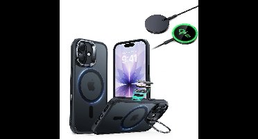 iPhone 17 Bundle Classic Hybrid Magnetic Case (Camera Control, Stash Stand) and Magnetic Charging Pad (Qi2) - Frosted Black