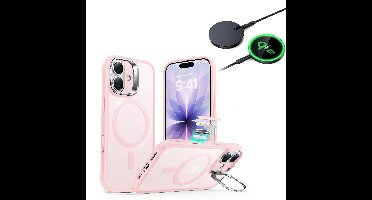 iPhone 17 Bundle Classic Hybrid Magnetic Case (Camera Control, Stash Stand) and Magnetic Charging Pad (Qi2) - Frosted Bubblegum Pink