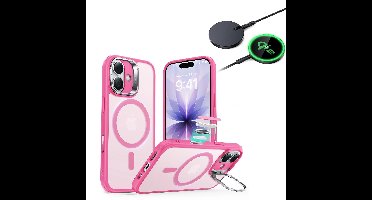 iPhone 17 Bundle Classic Hybrid Magnetic Case (Camera Control, Stash Stand) and Magnetic Charging Pad (Qi2) - Frosted Pink