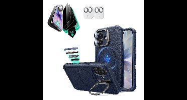 iPhone 17 Bundle Cyber Tough Magnetic Case (Camera Control, Stash Stand) and Armorite Privacy Screen Protector - Navy Blue