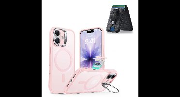 iPhone 17 Classic Hybrid Magnetic Case (Camera Control, Stash Stand) with Wallet Stand Bundle - Frosted Bubblegum Pink