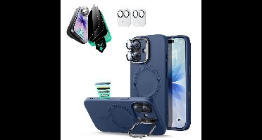 iPhone 17 Cloud Soft Magnetic Case (Camera Control, Stash Stand) Armorite Privacy Protection Bundle - Navy Blue