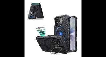 iPhone 17 Cyber Tough Magnetic Case (Camera Control, Stash Stand) with Wallet Stand Bundle - Black