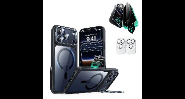 iPhone 17 Pro Bundle Classic Hybrid Magnetic Case (Camera Control, Stash Stand) and Armorite Privacy Screen Protector - Clear Black