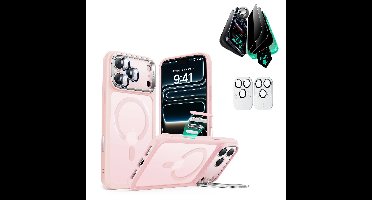 iPhone 17 Pro Bundle Classic Hybrid Magnetic Case (Camera Control, Stash Stand) and Armorite Privacy Screen Protector - Frosted Bubblegum Pink