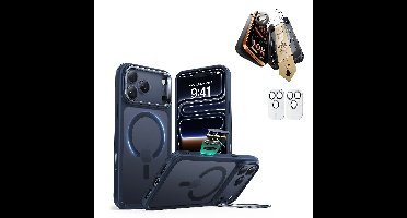 iPhone 17 Pro Bundle Classic Hybrid Magnetic Case (Camera Control, Stash Stand) and Armorite Pro Screen Protector - Frosted Blue