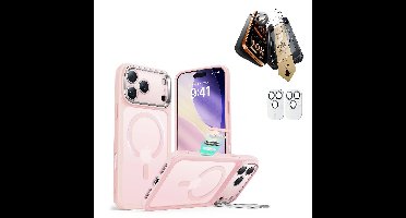 iPhone 17 Pro Bundle Classic Hybrid Magnetic Case (Camera Control, Stash Stand) and Armorite Pro Screen Protector - Frosted Bubblegum Pink