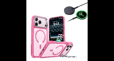 iPhone 17 Pro Bundle Classic Hybrid Magnetic Case (Camera Control, Stash Stand) and Magnetic Charging Pad (Qi2) - Frosted Pink