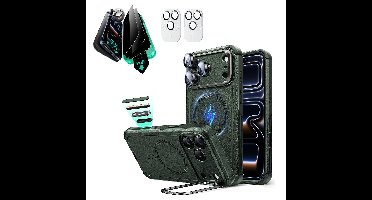 iPhone 17 Pro Bundle Cyber Tough Magnetic Case (Camera Control, Stash Stand) and Armorite Privacy Screen Protector - Olive Green
