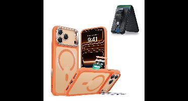 iPhone 17 Pro Classic Hybrid Magnetic Case (Camera Control, Stash Stand) with Wallet Stand Bundle - Frosted Orange
