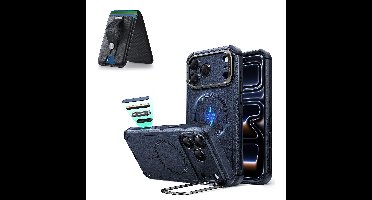 iPhone 17 Pro Cyber Tough Magnetic Case (Camera Control, Stash Stand) with Wallet Stand Bundle - Navy Blue