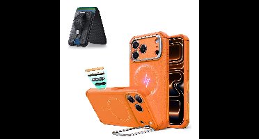iPhone 17 Pro Cyber Tough Magnetic Case (Camera Control, Stash Stand) with Wallet Stand Bundle - Orange