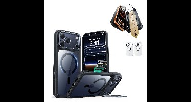 iPhone 17 Pro Max Bundle Classic Hybrid Magnetic Case (Camera Control, Stash Stand) and Armorite Pro Screen Protector - Clear Black