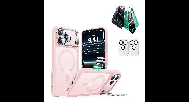 iPhone 17 Pro Max Bundle Classic Hybrid Magnetic Case (Camera Control, Stash Stand) and Armorite Screen Protector - Frosted Bubblegum Pink