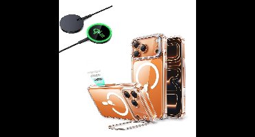 iPhone 17 Pro Max Bundle Classic Hybrid Magnetic Case (Camera Control, Stash Stand) and Magnetic Charging Pad (Qi2) - Clear