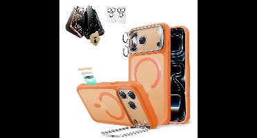 iPhone 17 Pro Max Bundle Classic Hybrid Magnetic Case (Stash Stand) and Armorite Pro Privacy Screen Protector - Frosted Orange