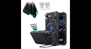 iPhone 17 Pro Max Bundle Cyber Tough Magnetic Case (Camera Control, Stash Stand) and Armorite Privacy Screen Protector - Black