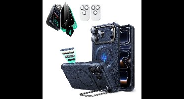 iPhone 17 Pro Max Bundle Cyber Tough Magnetic Case (Camera Control, Stash Stand) and Armorite Privacy Screen Protector - Navy Blue