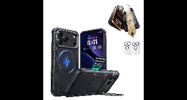 iPhone 17 Pro Max Bundle Cyber Tough Magnetic Case (Camera Control, Stash Stand) and Armorite Pro Screen Protector - Black