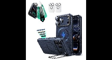 iPhone 17 Pro Max Bundle Cyber Tough Magnetic Case (Camera Control, Stash Stand) and Armorite Screen Protector - Navy Blue