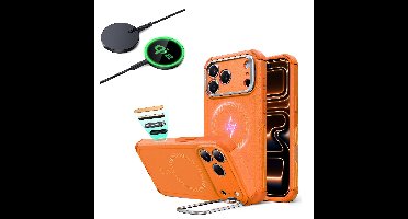 iPhone 17 Pro Max Bundle Cyber Tough Magnetic Case (Camera Control, Stash Stand) and Magnetic Charging Pad (Qi2) - Orange