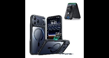 iPhone 17 Pro Max Classic Hybrid Magnetic Case (Camera Control, Stash Stand) with Wallet Stand Bundle - Clear Black