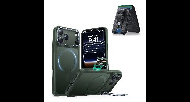 iPhone 17 Pro Max Classic Hybrid Magnetic Case (Camera Control, Stash Stand) with Wallet Stand Bundle - Frosted Green