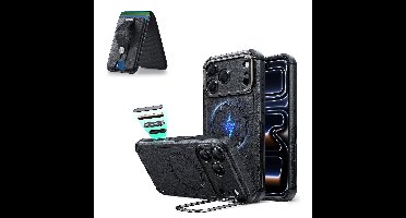 iPhone 17 Pro Max Cyber Tough Magnetic Case (Camera Control, Stash Stand) with Wallet Stand Bundle - Black