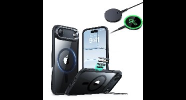 iPhone Air Bundle Classic Hybrid Magnetic Case (Camera Control, Stash Stand) and Magnetic Charging Pad (Qi2) - Clear Black