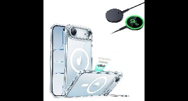 iPhone Air Bundle Classic Hybrid Magnetic Case (Camera Control, Stash Stand) and Magnetic Charging Pad (Qi2) - Clear