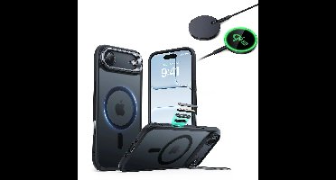 iPhone Air Bundle Classic Hybrid Magnetic Case (Camera Control, Stash Stand) and Magnetic Charging Pad (Qi2) - Frosted Black