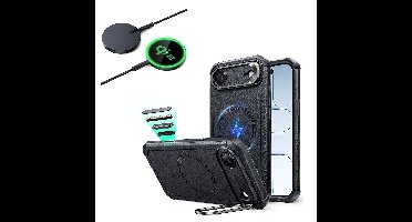 iPhone Air Bundle Cyber Tough Magnetic Case (Camera Control, Stash Stand) and Magnetic Charging Pad (Qi2) - Black