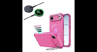 iPhone Air Bundle Cyber Tough Magnetic Case (Camera Control, Stash Stand) and Magnetic Charging Pad (Qi2) - Rosy Pink
