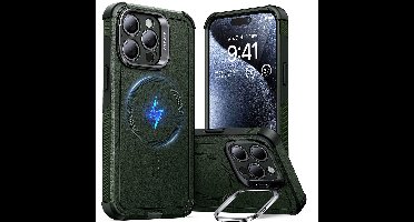 iPhone 15 Pro Max Cyber Tough Case with Stash Stand (HaloLock) - Dark Green