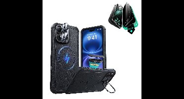 iPhone 16 Plus Cyber Tough Magnetic Case Privacy Protection Bundle (Camera Control, Stash Stand) - Black