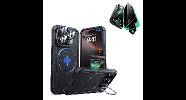iPhone 16 Pro Cyber Tough Magnetic Case Privacy Protection Bundle (Camera Control, Stash Stand) - Black