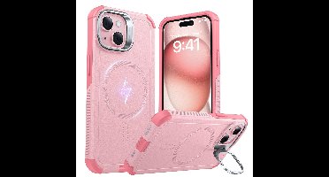 iPhone 15 Cyber Tough Magnetic Case with Stash Stand - Pink