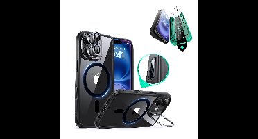 iPhone 16 Classic Hybrid Magnetic Case Protection Bundle (Camera Control, Stash Stand) - Clear Black