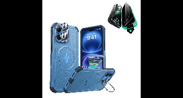iPhone 16 Cyber Tough Magnetic Case Privacy Protection Bundle (Camera Control, Stash Stand) - Light Blue