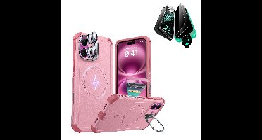iPhone 16 Cyber Tough Magnetic Case Privacy Protection Bundle (Camera Control, Stash Stand) - Pink