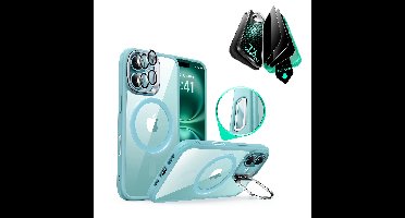 iPhone 16 Plus Classic Hybrid Magnetic Case (Camera Control, Stash Stand) & Privacy Screen Protector Bundle - Clear Green