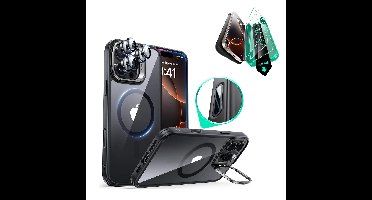 iPhone 16 Pro Max Classic Hybrid Magnetic Case Protection Bundle (Camera Control, Stash Stand) - Clear Black