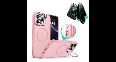 iPhone 16 Pro Classic Hybrid Magnetic Case (Camera Control, Stash Stand) & Privacy Screen Protector Bundle - Frosted Pink